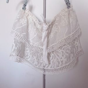Mustard Seed White Tube Top with Lace Details